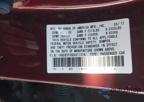 2014 Honda Accord Sport z USA, uszkodzony, nr VIN 1HGCR2F58EA011316